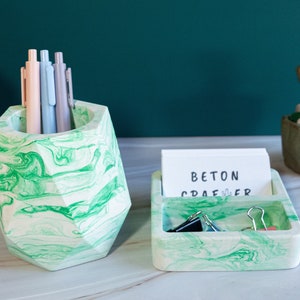 Desk Set of 2 - Pen Holder and Paper Clip Holder - Concrete Pen Cup -Office Desk Organizer - Business Card Holder - Coworker New Job Gift