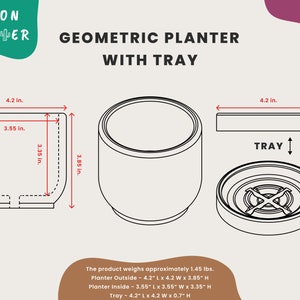 a size chart of a planter with a tray