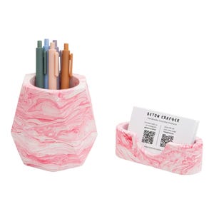 Desk Set of 2 - Pen Holder and Business Card Holder, Modern Office Desk Organizer Pen Cup, Business Card Display, Coworker New Job Gift