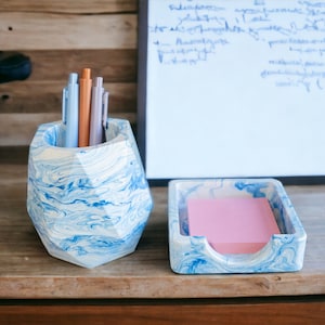 Desk Set of 2, Concrete Pen Holder, Sticky Note Holder, Office Desk Accessories, Dorm Desk Decor, New Job Promotion Gift, Desktop Storage