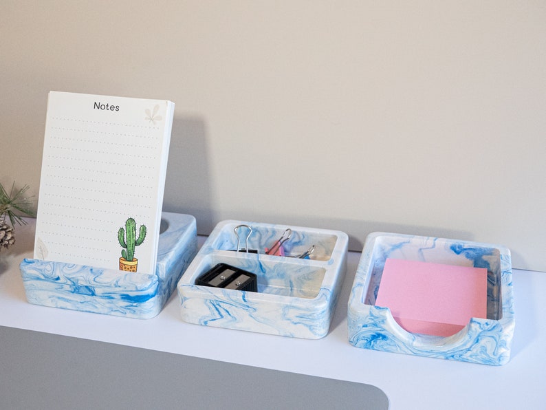 Sleek Concrete Office Decor Desk Organizer With Business Card Holder