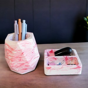 Penhouder en papercliphouder, bureauset van 2, betonnen pennenbeker, visitekaartjeshouder, collega nieuwe baan promotiegeschenk, kantooraccessoires