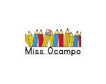 Terug naar school leraar aangepaste vinylsticker, B2S-sticker, waterflessticker, lunchboxsticker, voor leraren, liniaal, appel, potloden