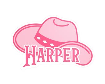 Roze cowgirl hoed aangepaste naam sticker, cowboyhoed sticker voor iPad, Stanley, bidon, terug naar school, western, land, boer, roze kern