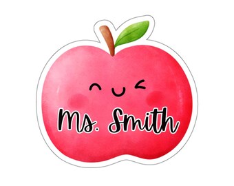 Terug naar school leraar aangepaste vinylsticker, B2S-sticker, waterflessticker, lunchboxsticker, voor leraren, liniaal, appel, potlood