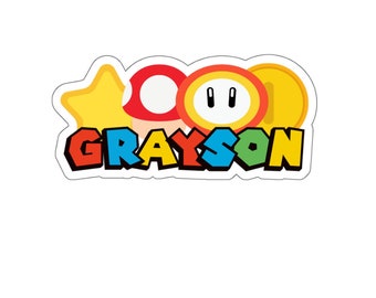 Super Mario aangepaste naamsticker voor tablet, iPad of bidon, Mario Sticker, Mario Party, Nintendo, gamer, gamesticker