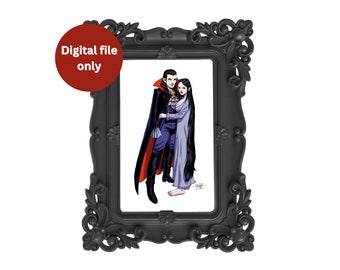Gothic Vampire Couple Wall Art, Dark Romance Halloween Poster (Digital Download)