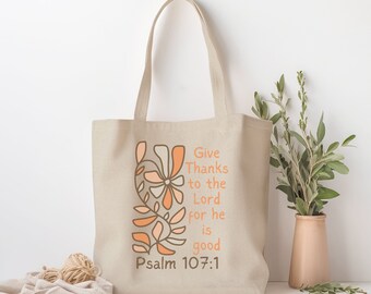 Give Danke Retro Boho Psalm Bibel Vers - Robuste Canvas Einkaufstasche - Wiederverwendbare Einkaufstasche - Sporttasche - Büchertasche - Christlicher Glaube