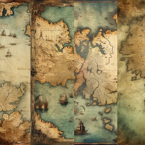 Digital Antique Maps Paper Collection - Vintage Cartography - World Map Scrapbooking - Aged Map Textures