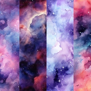 Watercolor Nebula Galaxy Seamless Digital Paper - Starfield Galaxy Night Sky Cosmic Celestial Watercolor - Printable