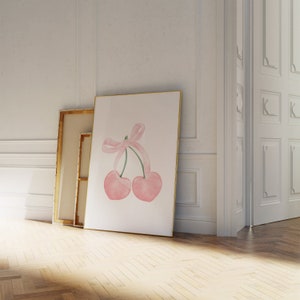Coquette Cherry & Bow, Digital Wall Art /Poster, Coquette Cherries Digital Wall Art/Poster, Coquette Cherries, Coquette Bows, Pink Cherry,