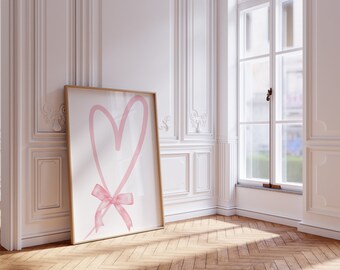 Coquette Pink Heart and Bow Wall Art, Aesthetic Decor (Digital Download)