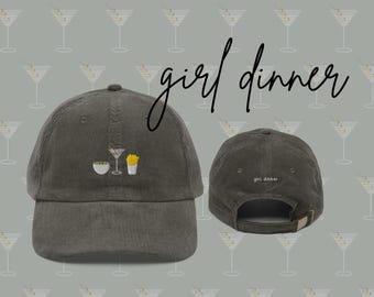 女の子用ディナーコーデュロイハット - 刺繍入りダッドキャップ