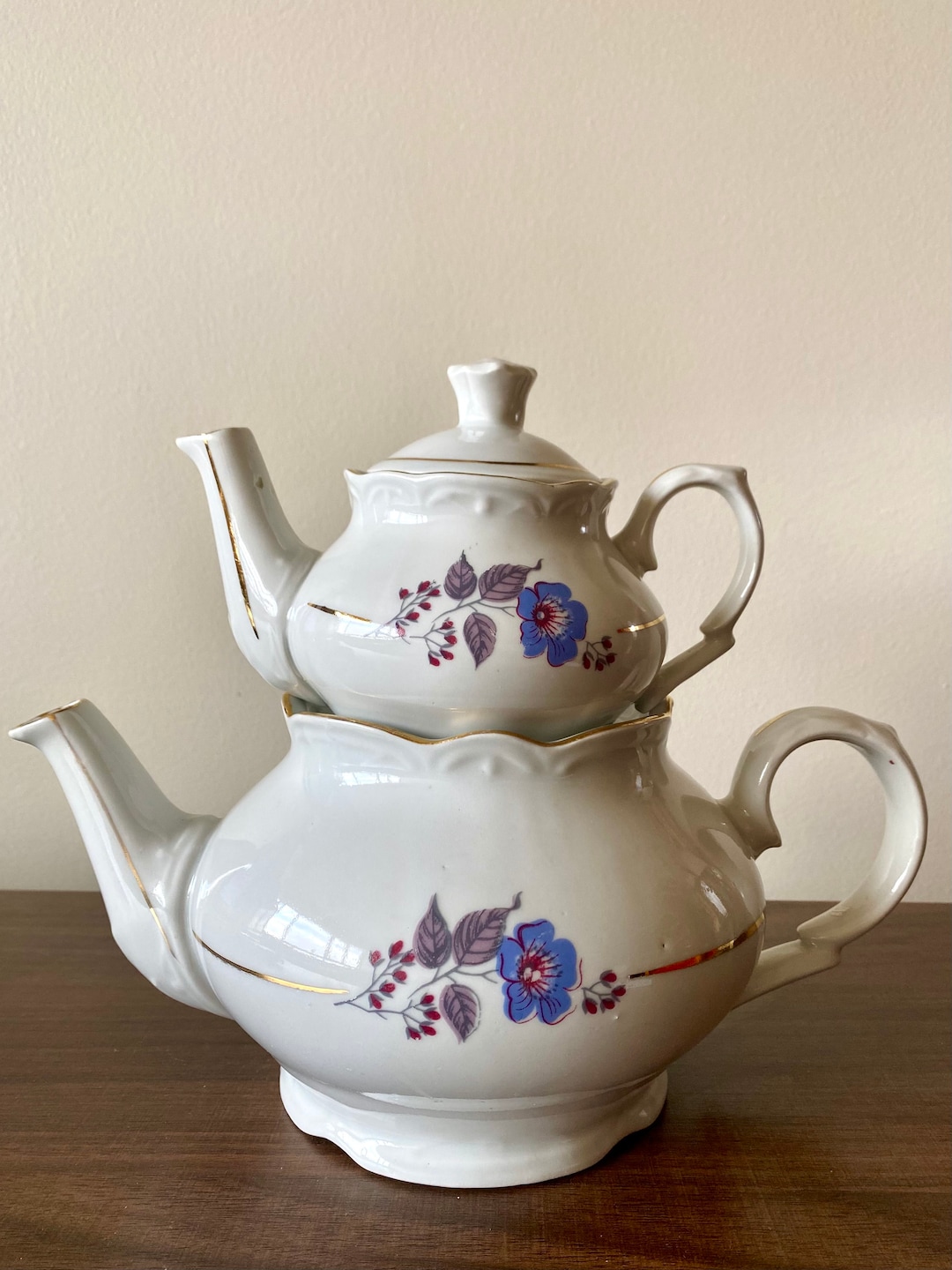 Vintage Ceramic Teapot With Infuser Tea Pot Set Floral Etsy