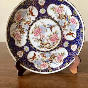 Eiwa Kinsei Japan porseleinen bord met bloemen en vogels / vintage en gestempelde decoratieve plaat
