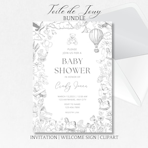 Convite Toile de Jouy, Placa de boas-vindas, Pacote de clipart