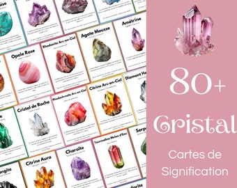 80 cartes de cristaux personnalisables, cartes imprimables avec les significations des pierres précieuses et une citation d'affirmation