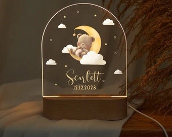 Aangepaste naam nachtlampje, Bear kinderkamer decor baby peuter nachtlampje, schattige dieren nachtlampje, aangepaste naam kinderkamer decor nachtlampje