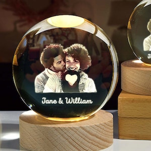 Personalized Photo Crystal Ball Night Light  Snow Globe Glass Photo Snow Globe Lamp Engraved wedding Anniversary Couple engagement gifts