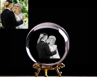 Custom Photo Crystal Ball, Engraved Keepsake, Wedding Anniversary Gift