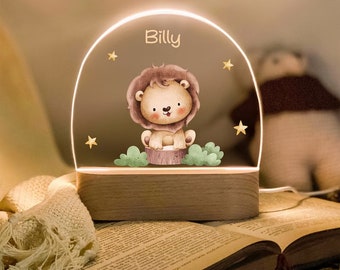 Custom Animal Nightlight Woodland Nursery Personalized LED  Lamp,  Wooden Baby Name Night Light, Kids Bedroom Decor Name light Birthday Gift