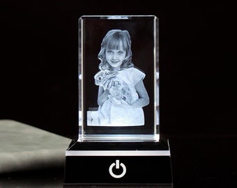 Custom Laser Engraved Crystal Photo, Personalized Memorial Gift