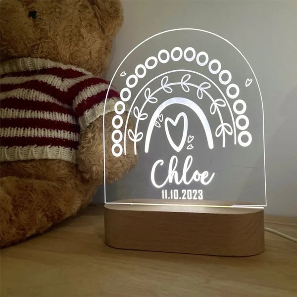 Custom Name Nightlight Rainbow nursery Bedside kid light Toddler gift, Girl Bedside Name Lamp cute Rainbow lamp. Baby Lamp Rainbow Nursery