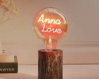 Custom Text LED Edison Bulb Lamp, Handcrafted Vintage Table Light