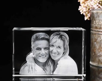 Personalized Crystal Glass Photo Keepsake, Custom Engraved Picture Frame , Wedding Anniversary Couple Gift or Memorial Decor Laser Engraved