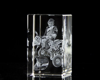 3D Laser Engraved Crystal Photo Cube, Personalized Memorial Gift
