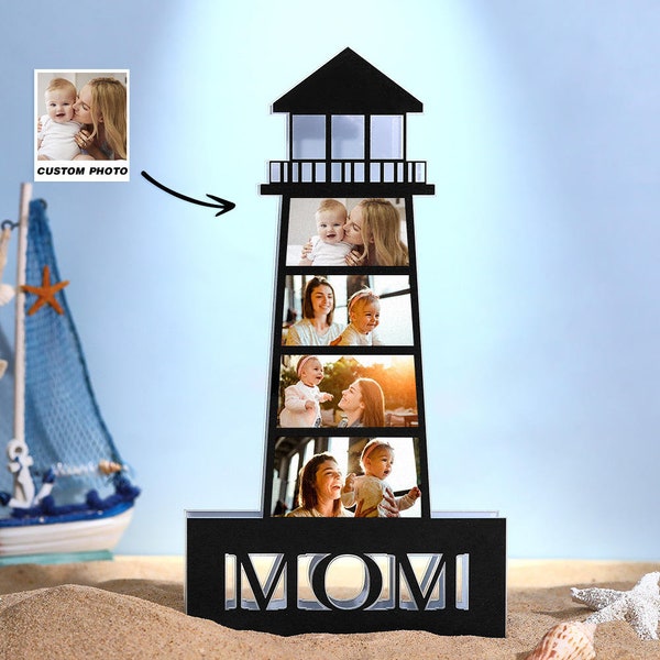 Custom Lighthouse Photo Night Light Personalized LED Lamp for Mother's Day Gifts  Mom Photo gift  Customized Picture Light For Mom Memory