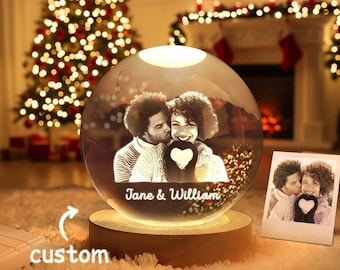 Personalized Crystal Photo Night Light, Engraved Keepsake Gift