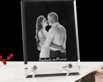 Custom Photo Crystal Glass engraved picture, Engraved Wedding Anniversary Couple Gift, Custom Memorial decor Laser Engraved Crystal Photo