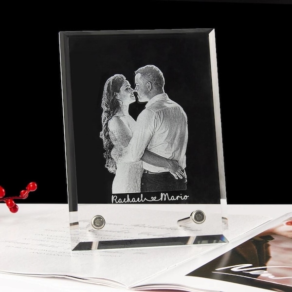 Custom Photo Crystal Glass engraved picture, Engraved Wedding Anniversary Couple Gift, Custom Memorial decor Laser Engraved Crystal Photo