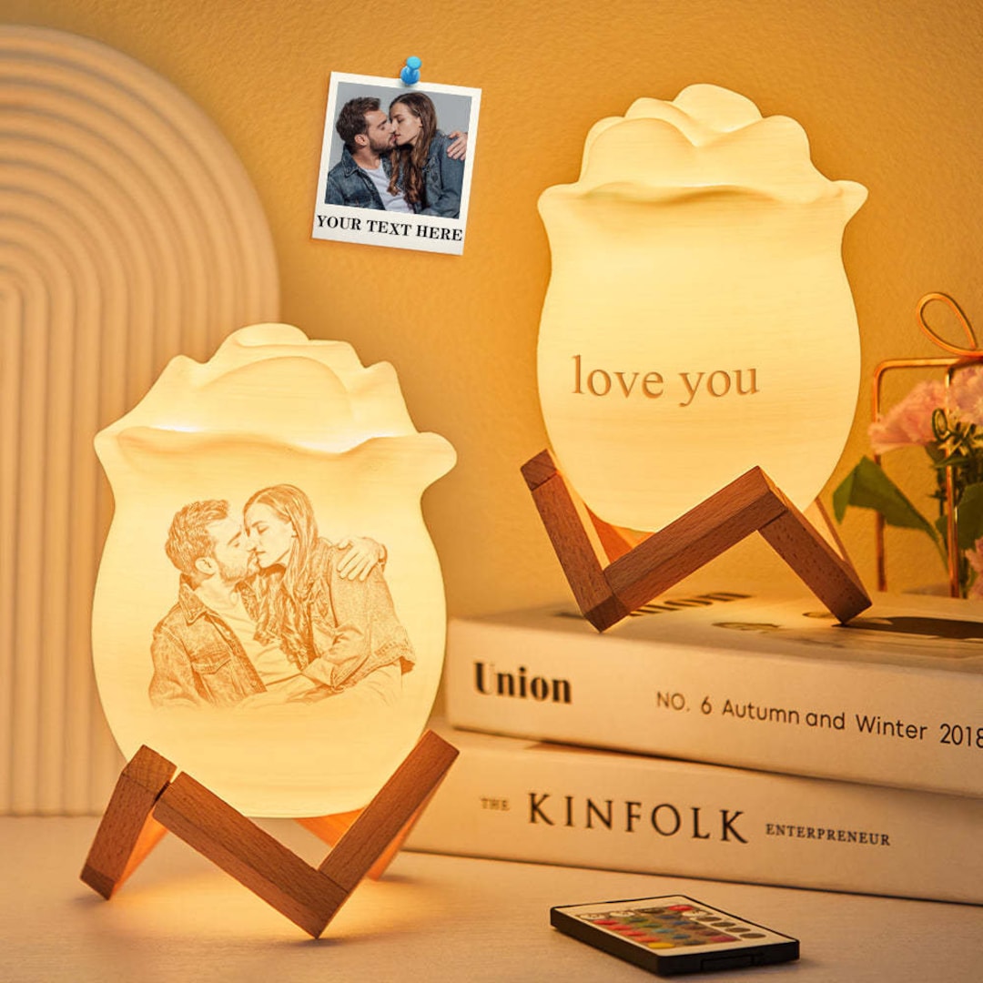 Custom Photo Rose Night Light Personalized Name Lamp 7 Color Night