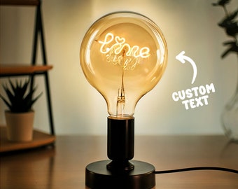 Custom Text Edison Bulb Lamp, Vintage LED Filament Lighting