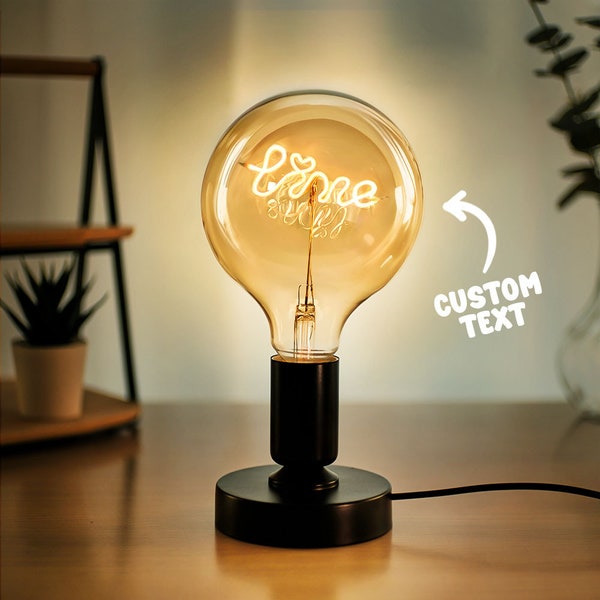 Custom Text Edison LED Filament Bulb   Edison Steampunk lamp Steampunk Gifted lamp Edison Table Lamp  Custom Bulb Vintage Edison Bulb