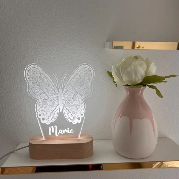 Personalized Butterfly Name Nightlight, Custom LED Bedside Lamp for Kids Room, Office Desk Decor, Unique Birthday Gift for Girls, Mom's Day