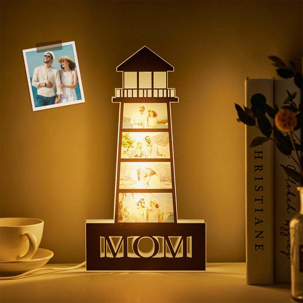 Customized Lighthouse LED Night Light  Unique Mother's Day Photo Lamp Decor Beach Themed Gift Personalized Nautical Bedroom Light
