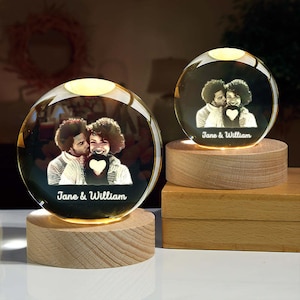 Personalized Acrylic Crystal Ball Night Lights  Customizable Romantic Gifts with Lover's Photo and Names  Unique LED Lamp for Bedrooms, Offices or Living Spaces