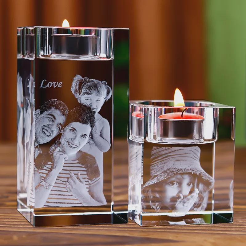 Custom Photo Candle Holder, Laser Engraved Crystal Photo, Personalized Crystal Tealight Holder, Memorial Candle Votive, Custom Portrait Gift