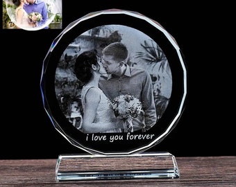 Custom Photo Crystal Glass Engraved, Personalized Laser Etched Picture for Anniversary, Wedding, Memorial Gift, Engraved Crystal Decor