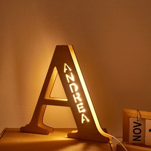 Letra de madera personalizada, luz nocturna, letrero con nombre, lámpara con letras del alfabeto infantil, letrero con nombre, luz nocturna, lámpara decorativa para bebé