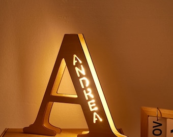 Custom Wooden Letter Night Light, Nursery Name Sign