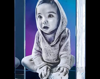 Custom 3D Laser Engraved Crystal Photo, Personalized Keepsake