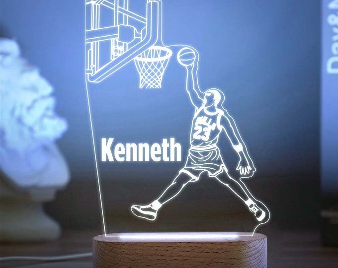 Nom personnalisé de veilleuse de basket-ball à LED, nom de décoration de salle de basket-ball, cadeau pour l'anniversaire de joueur de basket-ball, décor de veilleuse avec nom