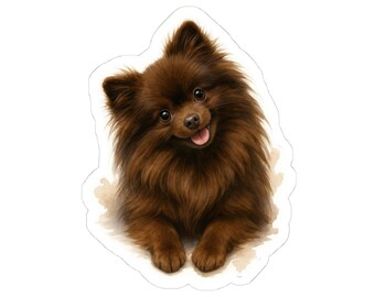 Pegatina de Pomerania marrón: adorable calcomanía para mascota, vinilo divertido de animal