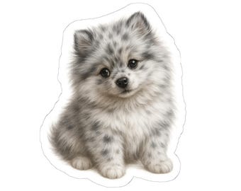 Pegatina troquelada de cachorro de Pomerania Merle, calcomanía para laptop, adorable accesorio de Pomerania, regalo de Pomerania, amante de los perros