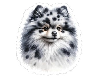 Pegatina troquelada de Pomerania Merle, regalo para amantes de los perros, calcomanía de cachorro adorable, accesorio para dueños de mascotas, regalo para amantes de los animales, regalo para mamás de mascotas