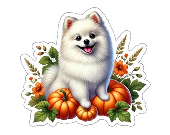 Pegatinas de calabaza de Pomerania blanca - Calcomanía de Pomerania blanca - Regalo para amantes de los perros, funda para Kindle, portátil, botella de agua, regalos de Pomerania